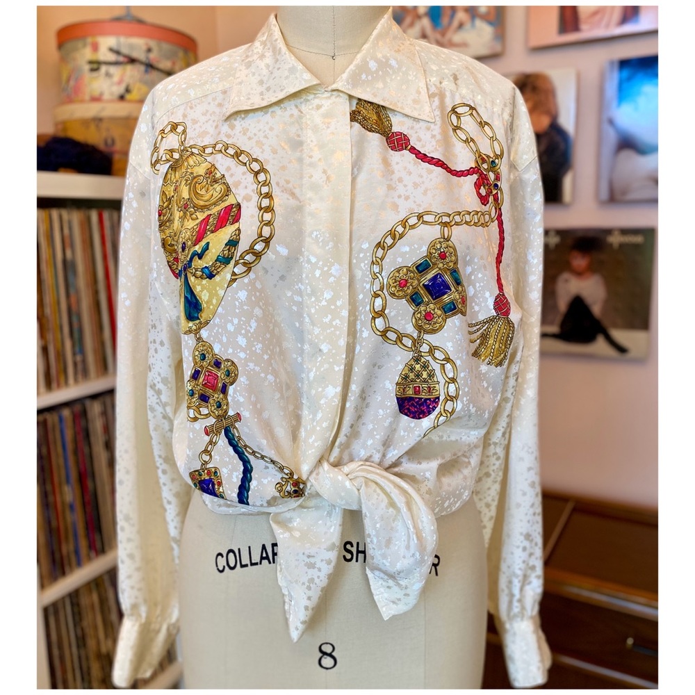 Vintage 90’s SAN ANDRE Key and Chain Print Blouse